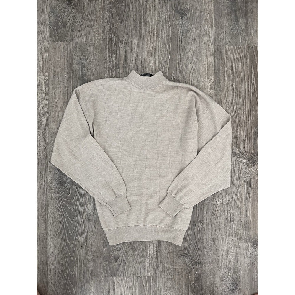 Raffi Mens Beige Mock Neck Sweater Textured Vertical Stripe Knit Pullover Italia